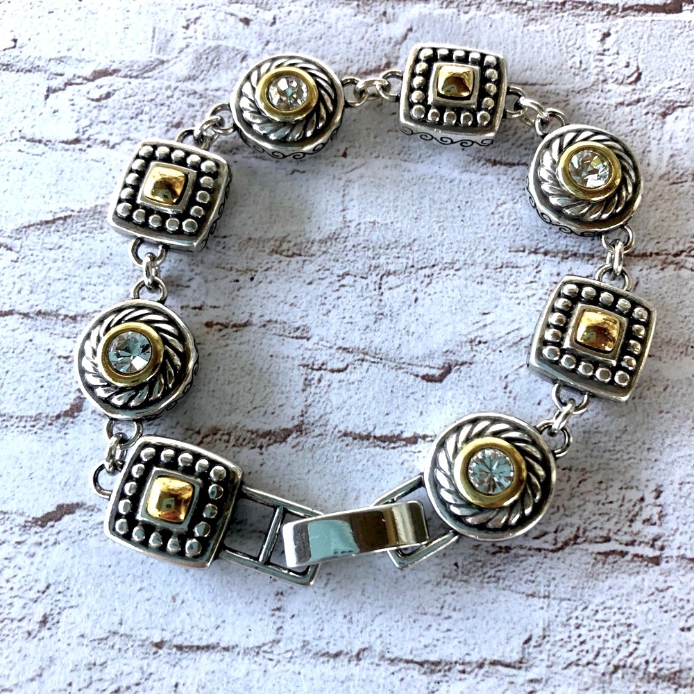 Brighton Heavy Link Bracelet with Hearts & Rhinestones